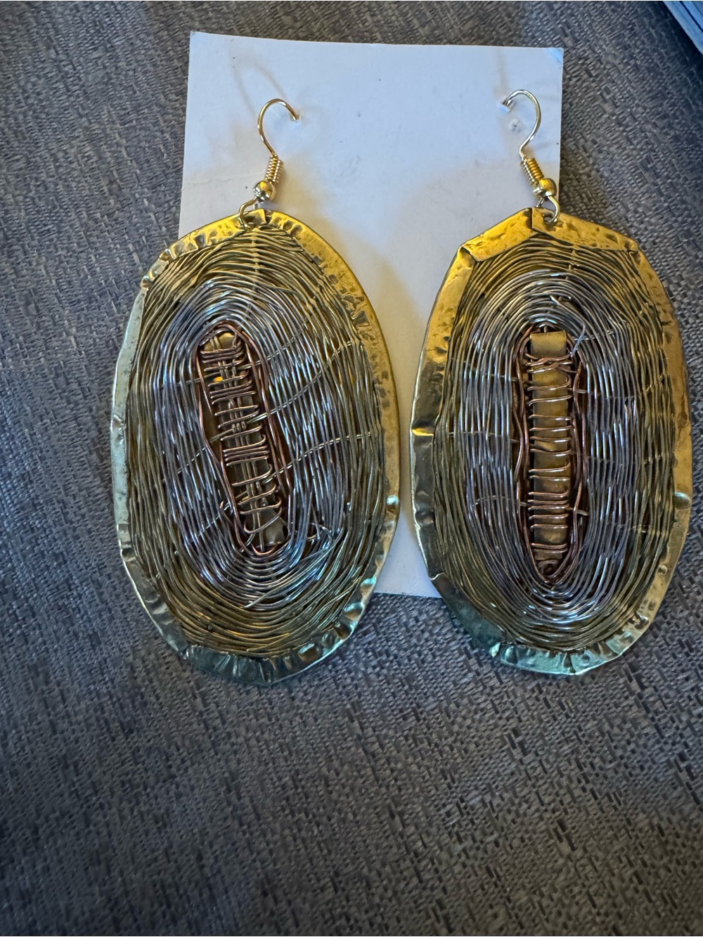 Handmade Oval Drop Earrings With Three-Toned Basket Weave